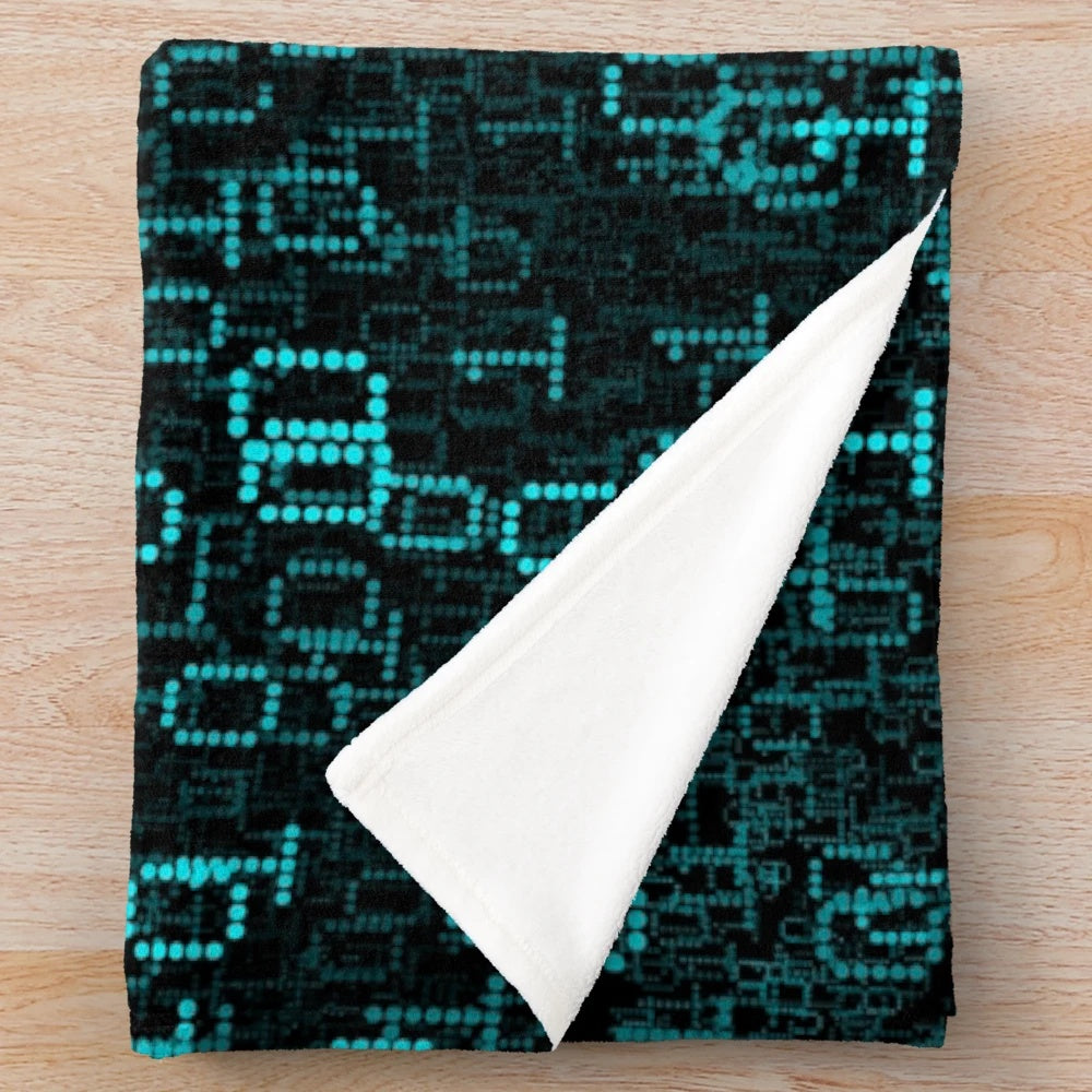Cyber inspired plush blanket with binary data cloud design