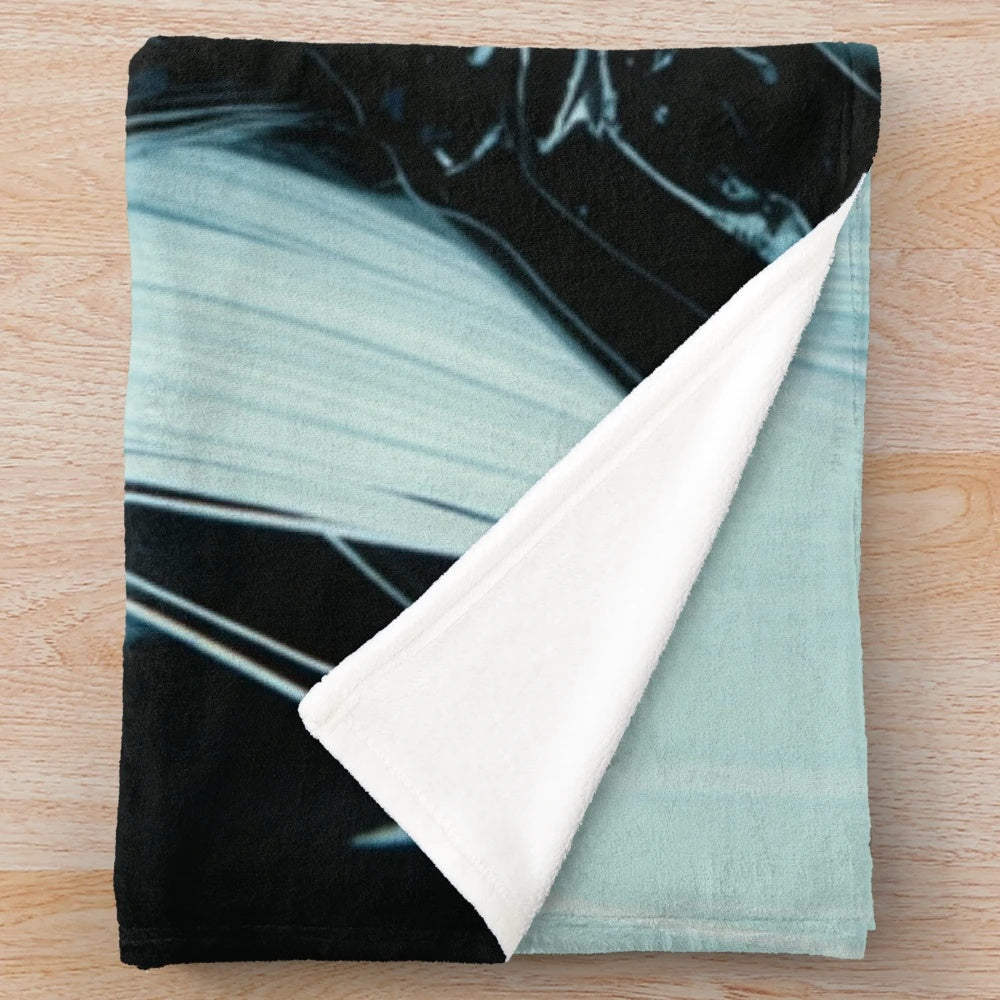Plush blanket featuring a cyber-inspired white-haired anime girl design