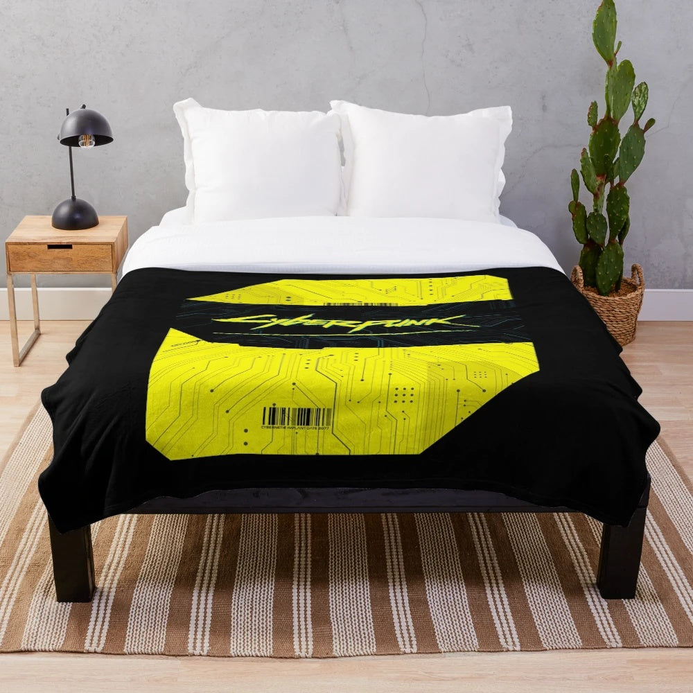 Cyber Punk Neon Plush Blanket featuring a bold black and white design with neon accents