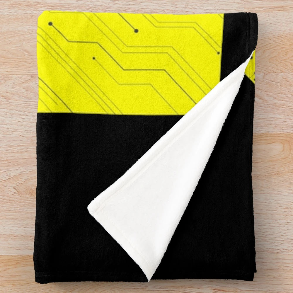 Cyber Punk Neon Plush Blanket featuring a bold black and white design with neon accents