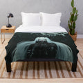Cyber witch-themed plush blanket with gothic floral pattern and white-haired girl design