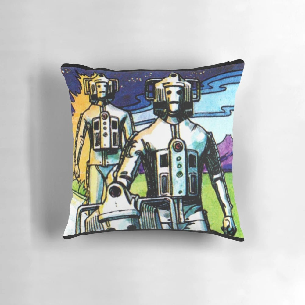 Cybermen-inspired decorative pillow with science fiction design