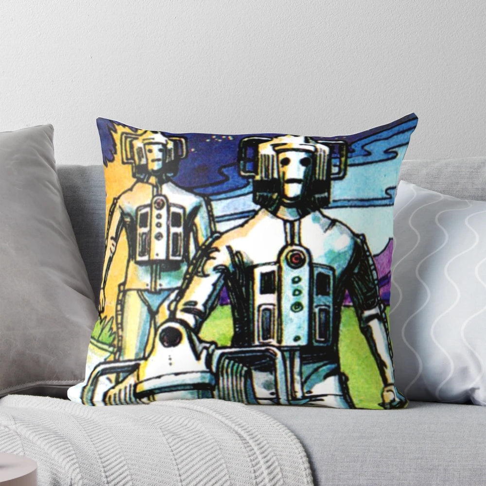 Cybermen-inspired decorative pillow with science fiction design
