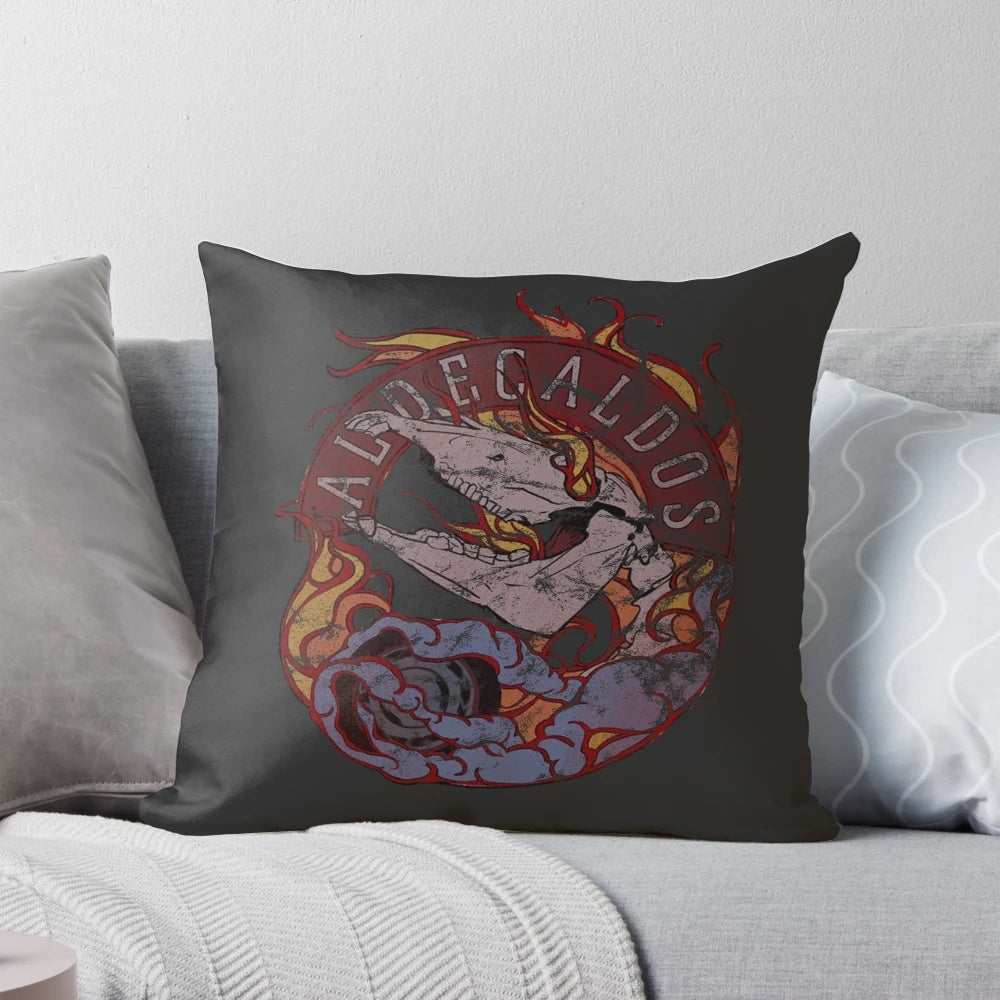 Cyberpunk 2077 Aldecaldos Nomad distressed and weathered logo printed on a soft, comfortable pillow.