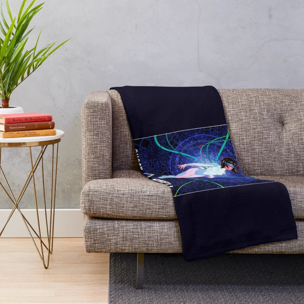 Ghost in the Shell inspired plush blanket with cyberpunk and anime design