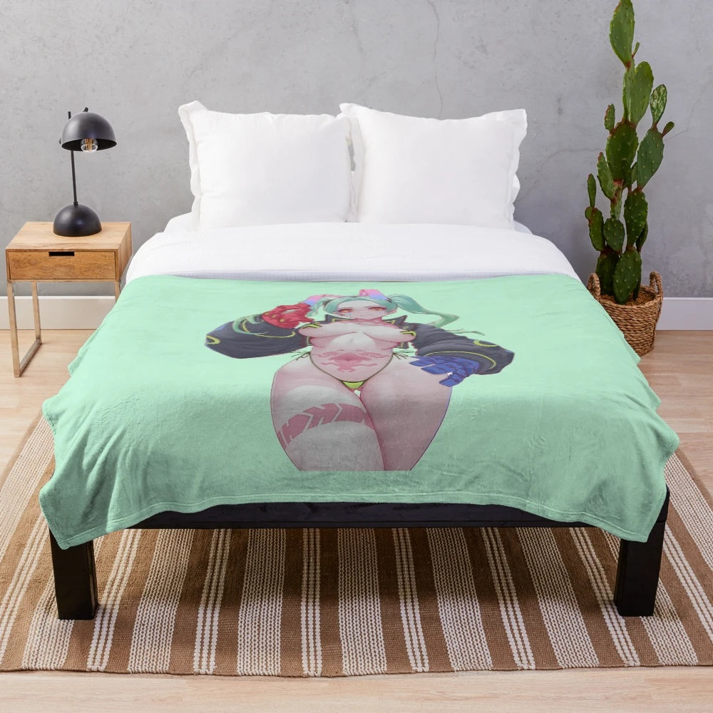 Cyberpunk-inspired plush blanket featuring Rebecca from the anime series Edgerunners