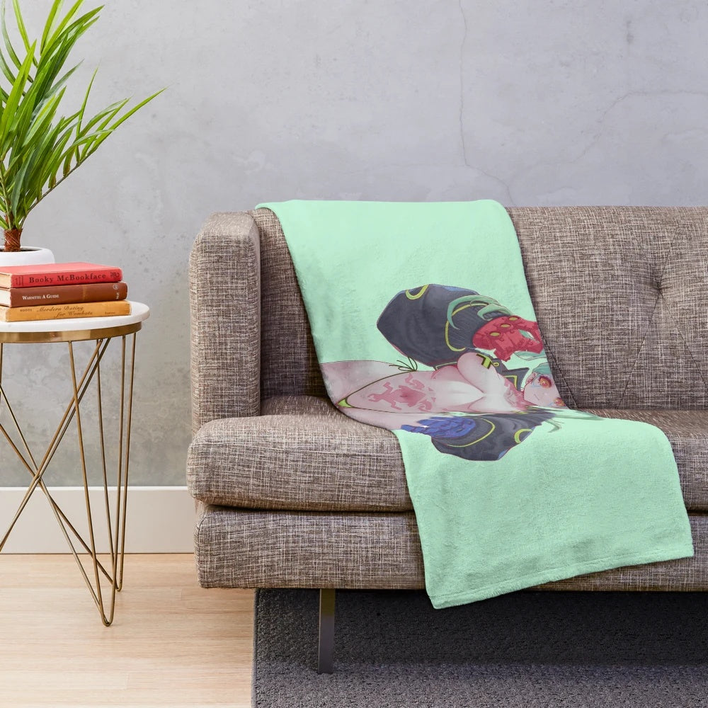 Cyberpunk-inspired plush blanket featuring Rebecca from the anime series Edgerunners