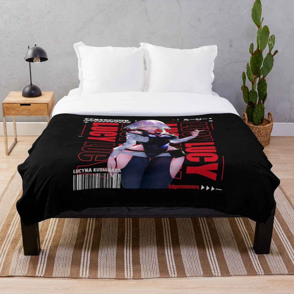 Cyberpunk-themed plush blanket featuring Lucy from Edgerunners