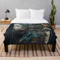 Cyberpunk girl plush blanket featuring a futuristic, abstract, and surreal portrait