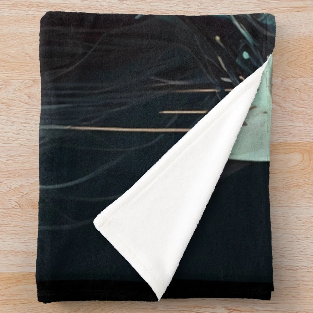 Cyberpunk girl plush blanket featuring a futuristic, abstract, and surreal portrait