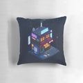 Cyberpunk-inspired pillow with futuristic galaxy and night sky design