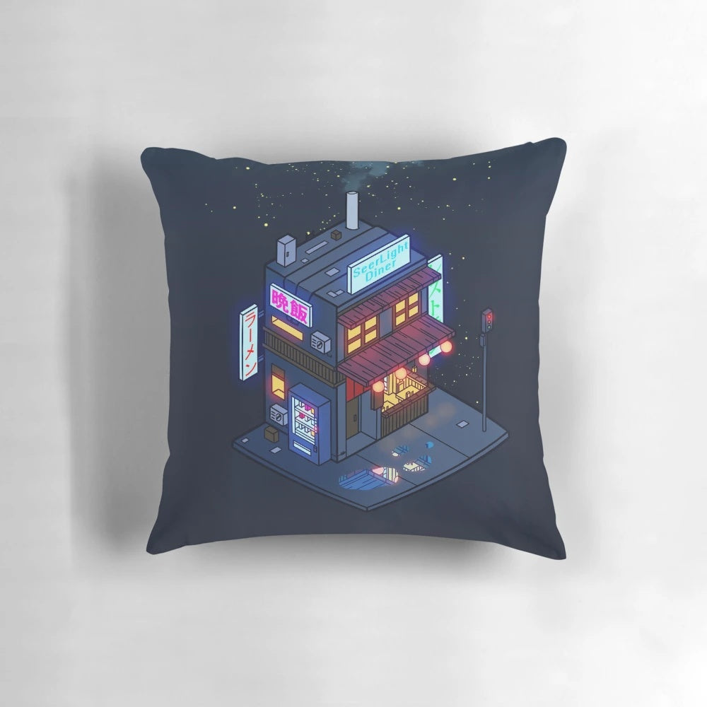 Cyberpunk-inspired pillow with futuristic galaxy and night sky design