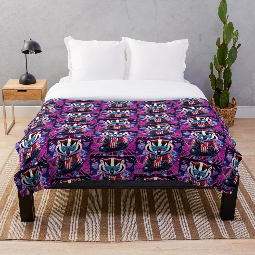 Cyberpunk plush blanket with wisconsin badger design