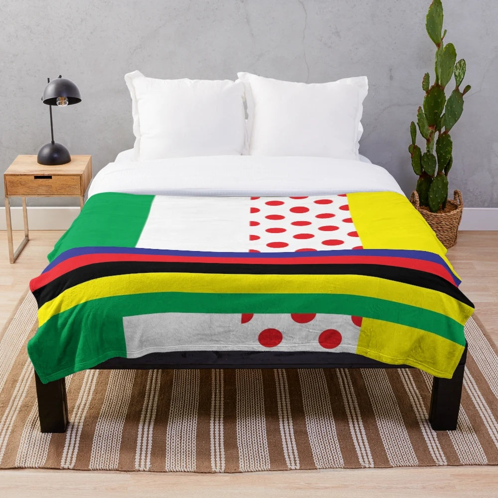 Cycling plush blanket featuring a tour jersey inspired design
