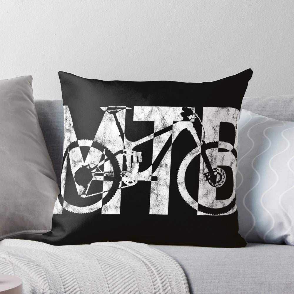 Mountain bike cycling pillow featuring a cyclist on a mountain bike