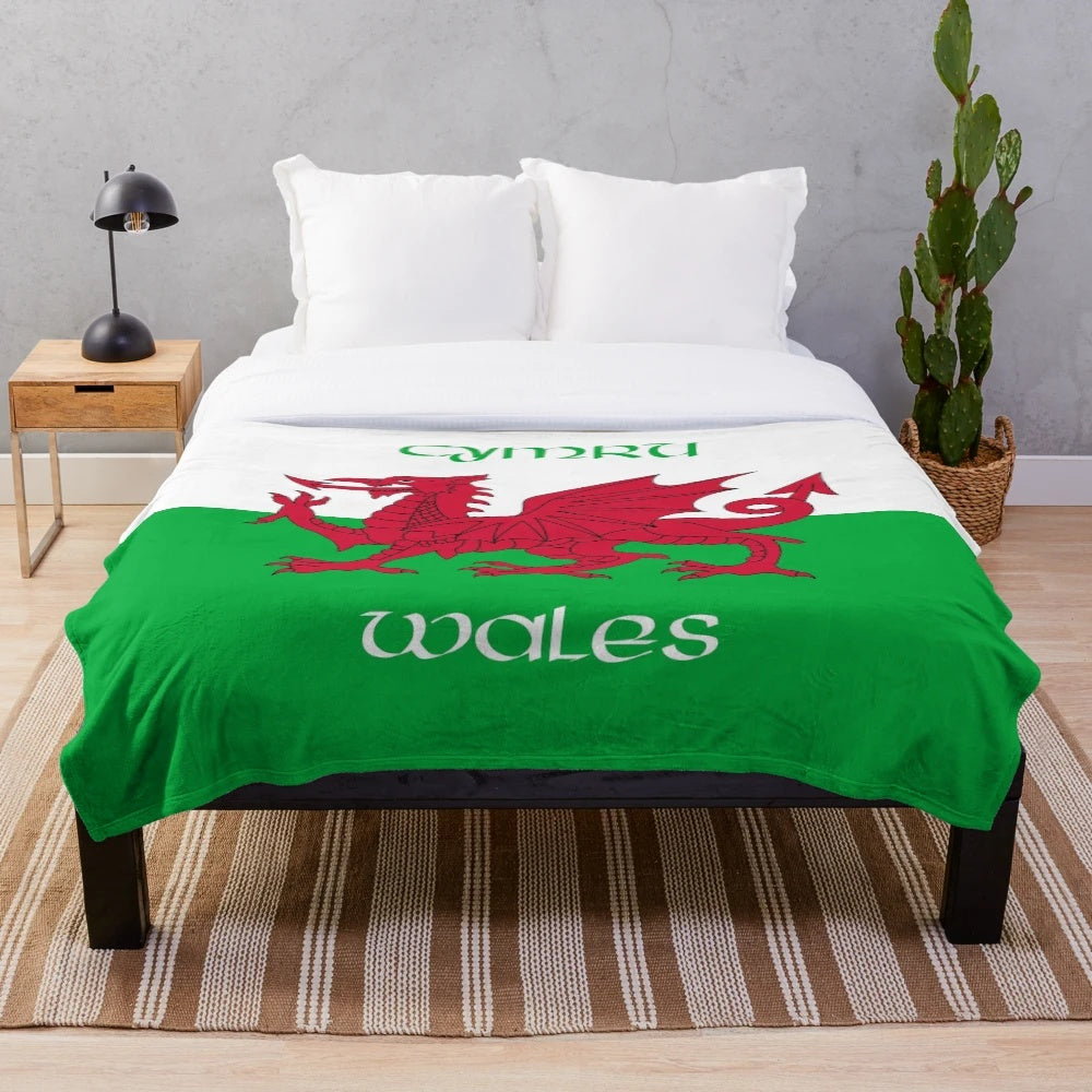 Plush blanket featuring the iconic Welsh Dragon flag design