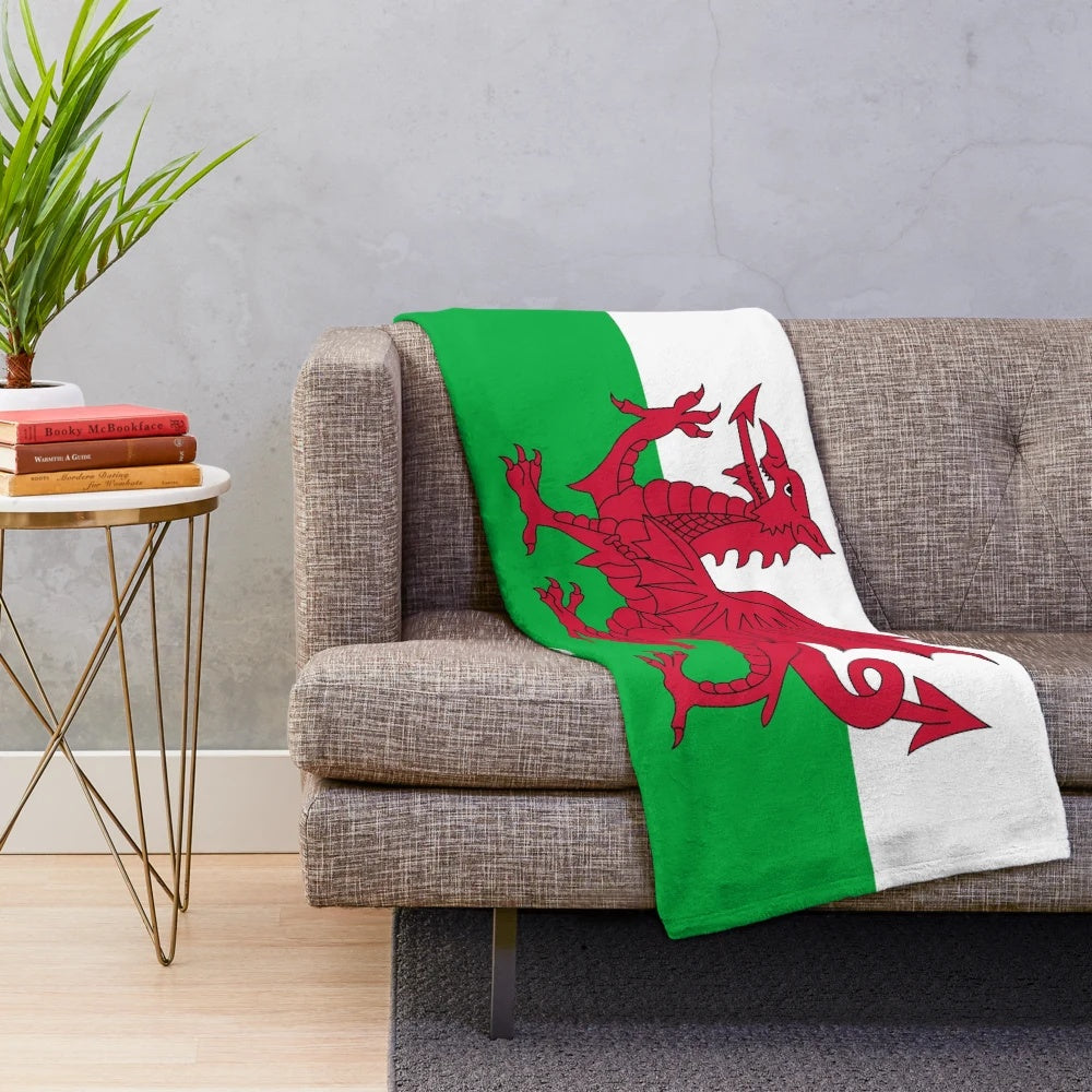 Plush blanket featuring the iconic Welsh Dragon flag design