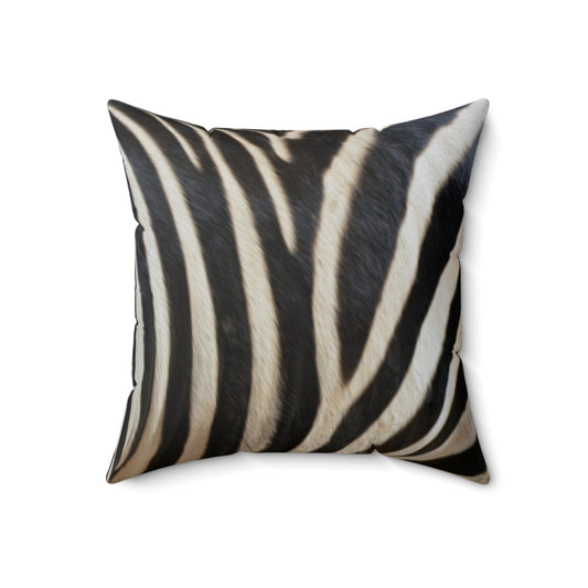 Close-up image of a realistic zebra patterned pillow, showcasing the intricate black and white stripes.