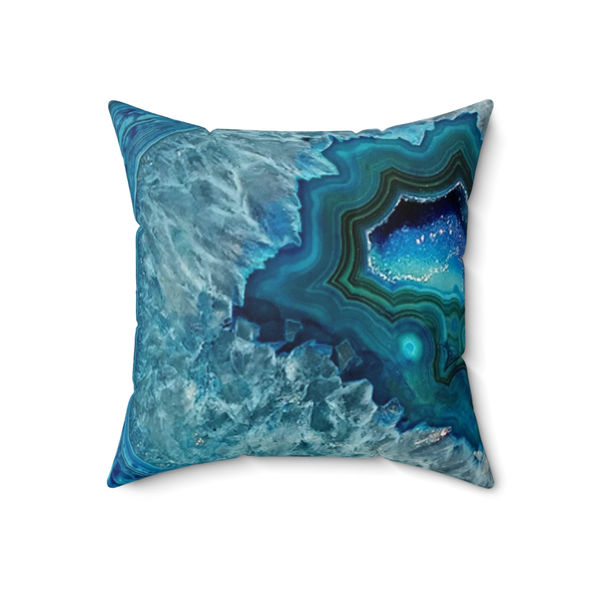 Teal, aqua, and turquoise blue agate mineral crystals patterned decorative throw pillow