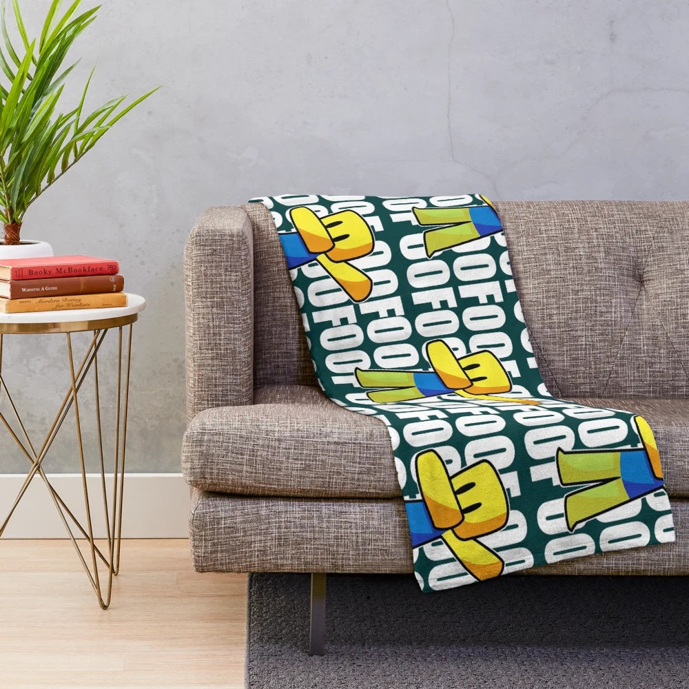 Dabbing plush blanket with meme design featuring roblox and rainbow friends characters