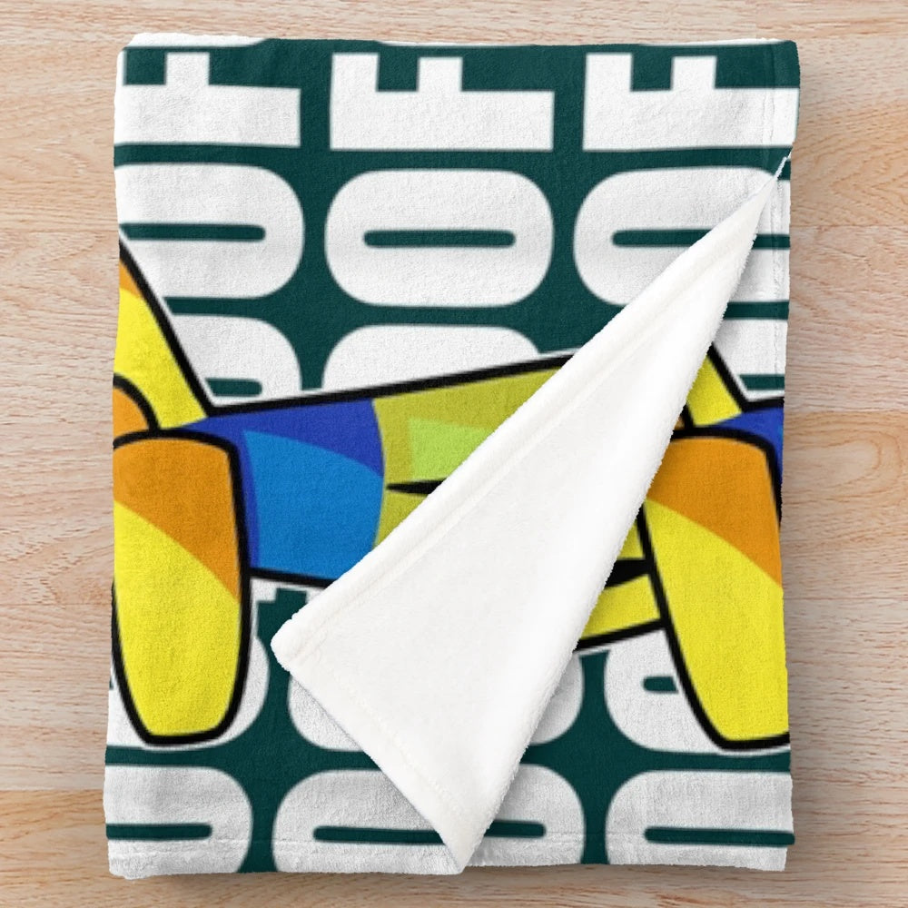 Dabbing plush blanket with meme design featuring roblox and rainbow friends characters