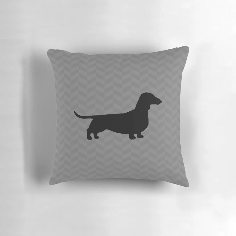Dachshund dog silhouette printed on a plush, comfortable pillow