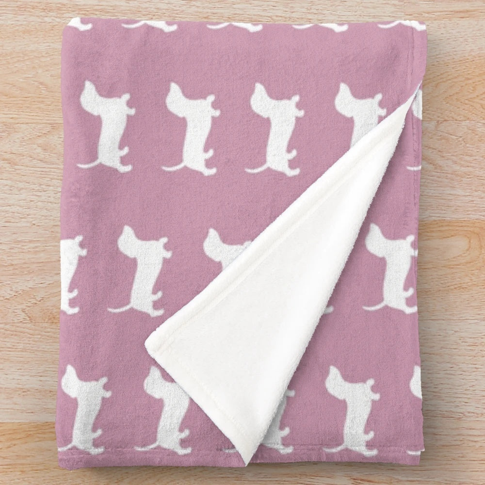 Dusty pink plush blanket with dachshund silhouette design