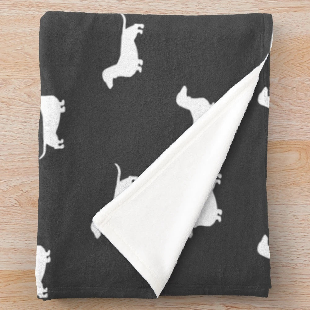 Dachshund silhouette plush blanket featuring a smooth coated doxie or wiener dog design