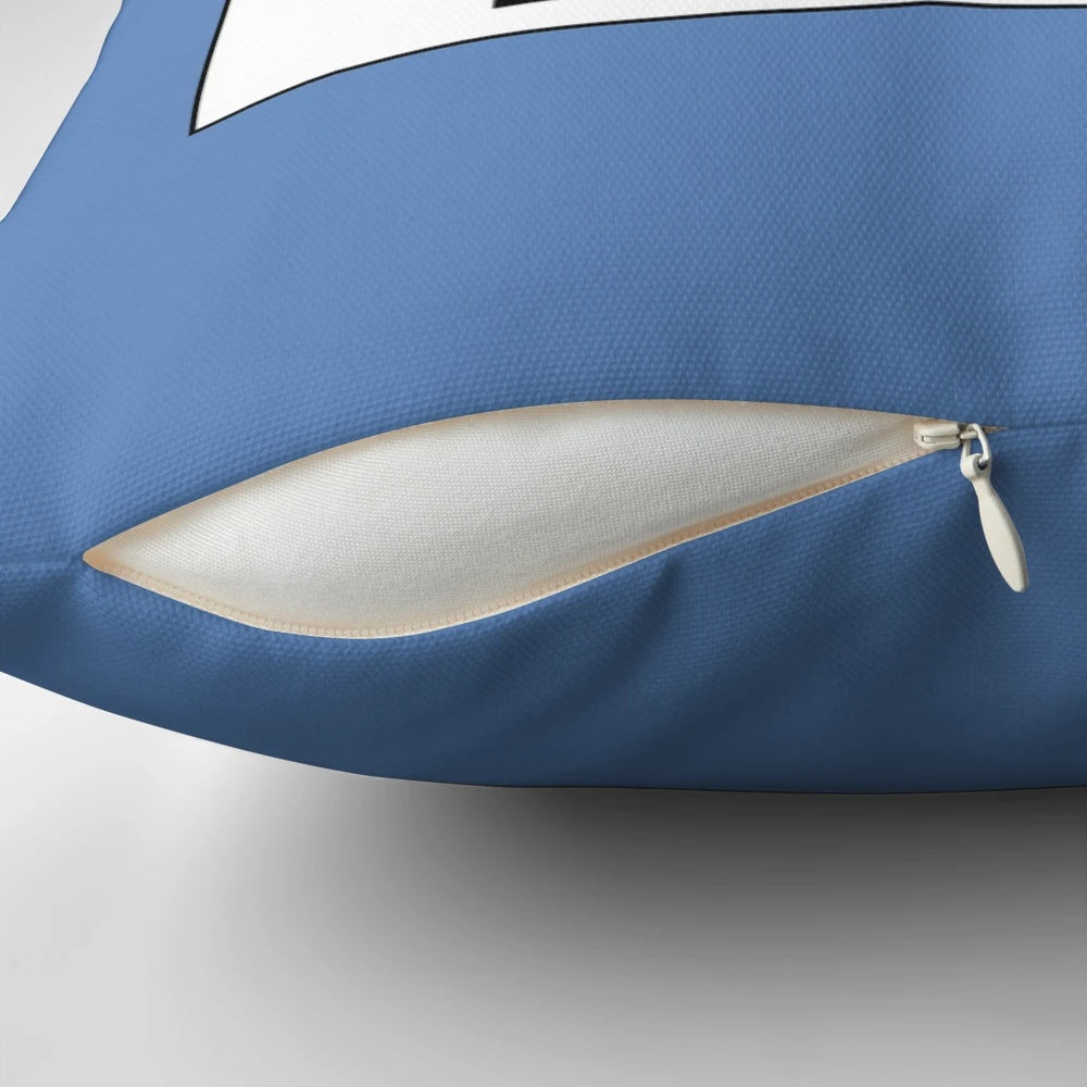Funny dad joke pillow with the text "WARNING: SUBJECT TO SPONTANEOUS OUTBURSTS OF DAD JOKES