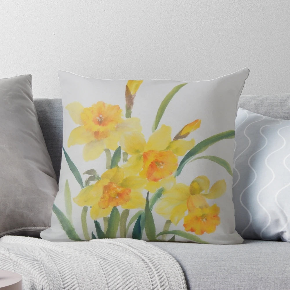Daffodil-patterned pillow with a soft, comfortable design