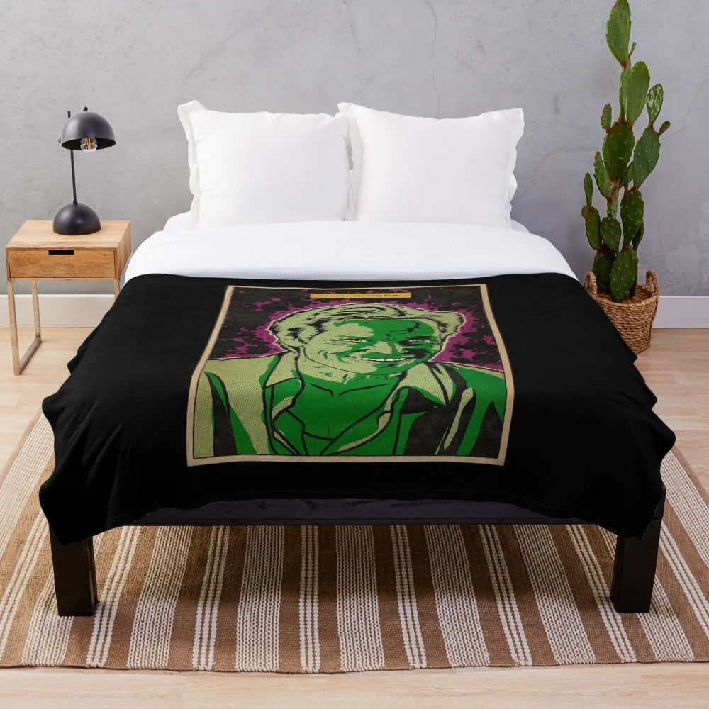 Dafoe's evil laugh plush blanket with a pop art style
