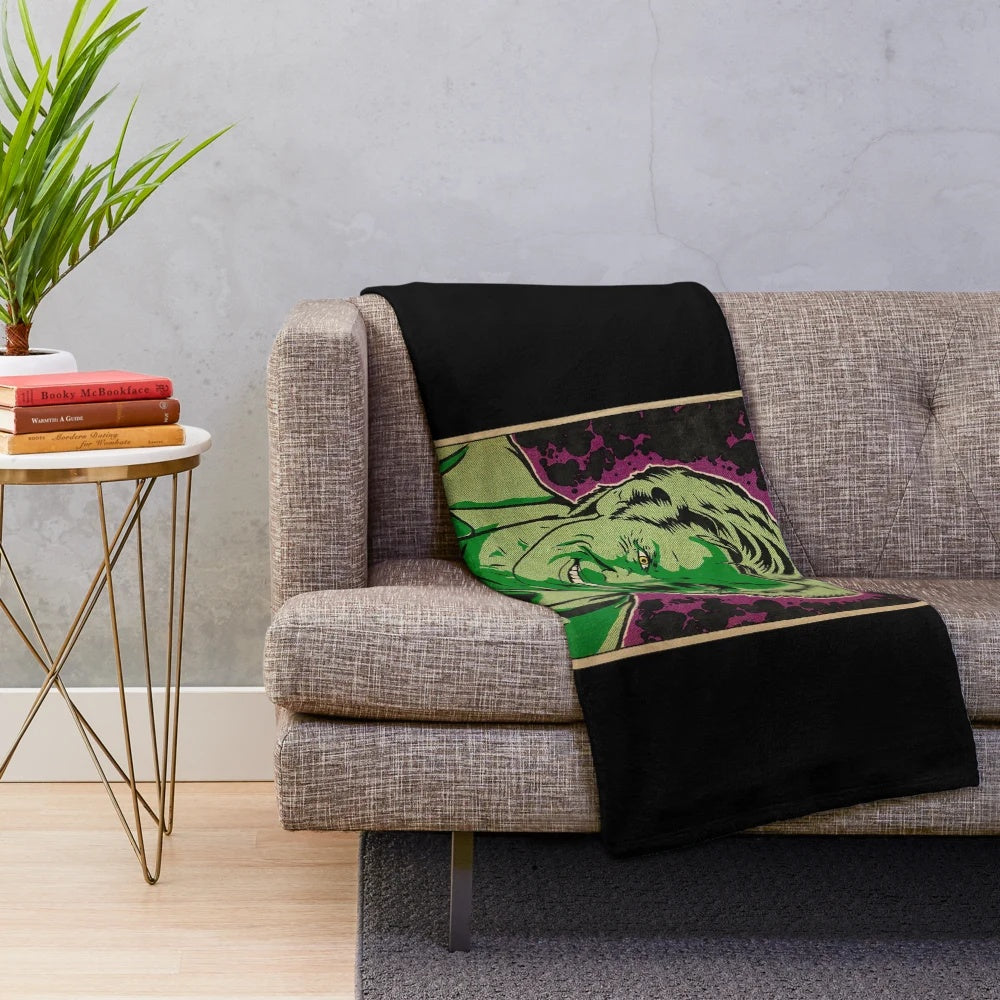 Dafoe's evil laugh plush blanket with a pop art style