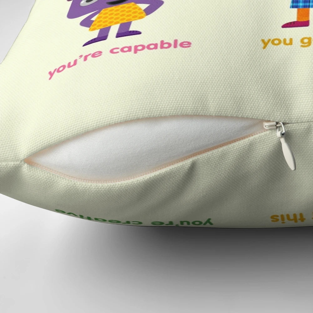Daily affirmation motivational cushion with feel-good reminders and simple songs