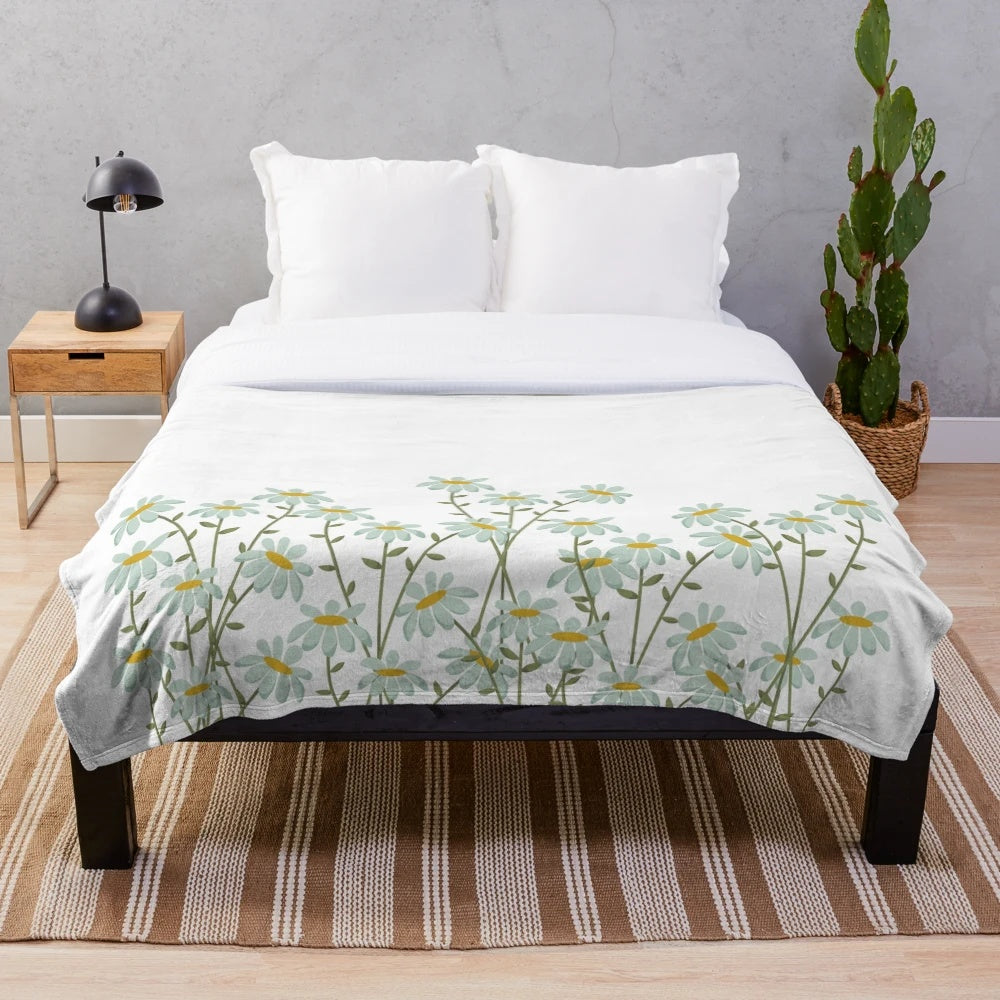 Daisies plush blanket with digital floral design