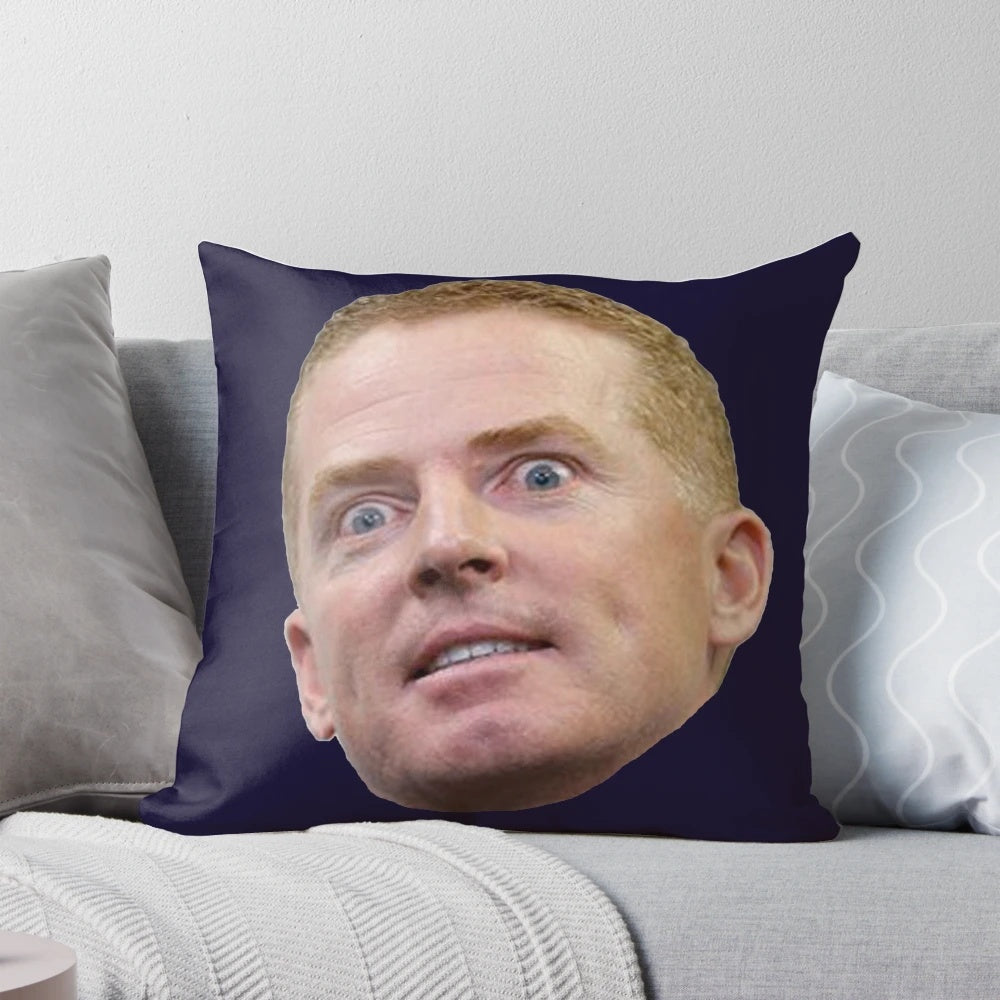 A plush pillow featuring an image of Dallas Cowboys head coach Jason Garrett.