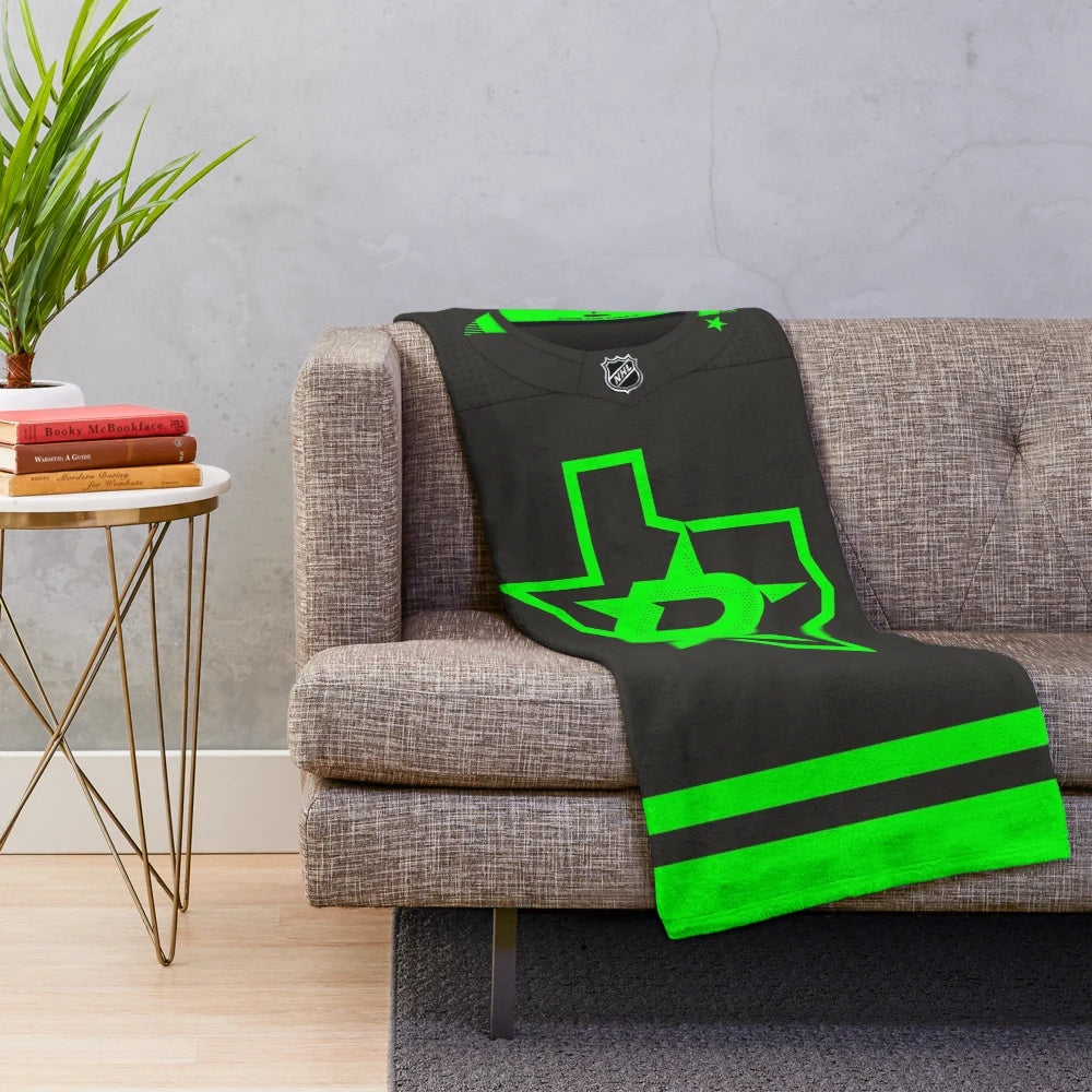 Dallas Stars inspired jersey throw blanket with plush and cozy design