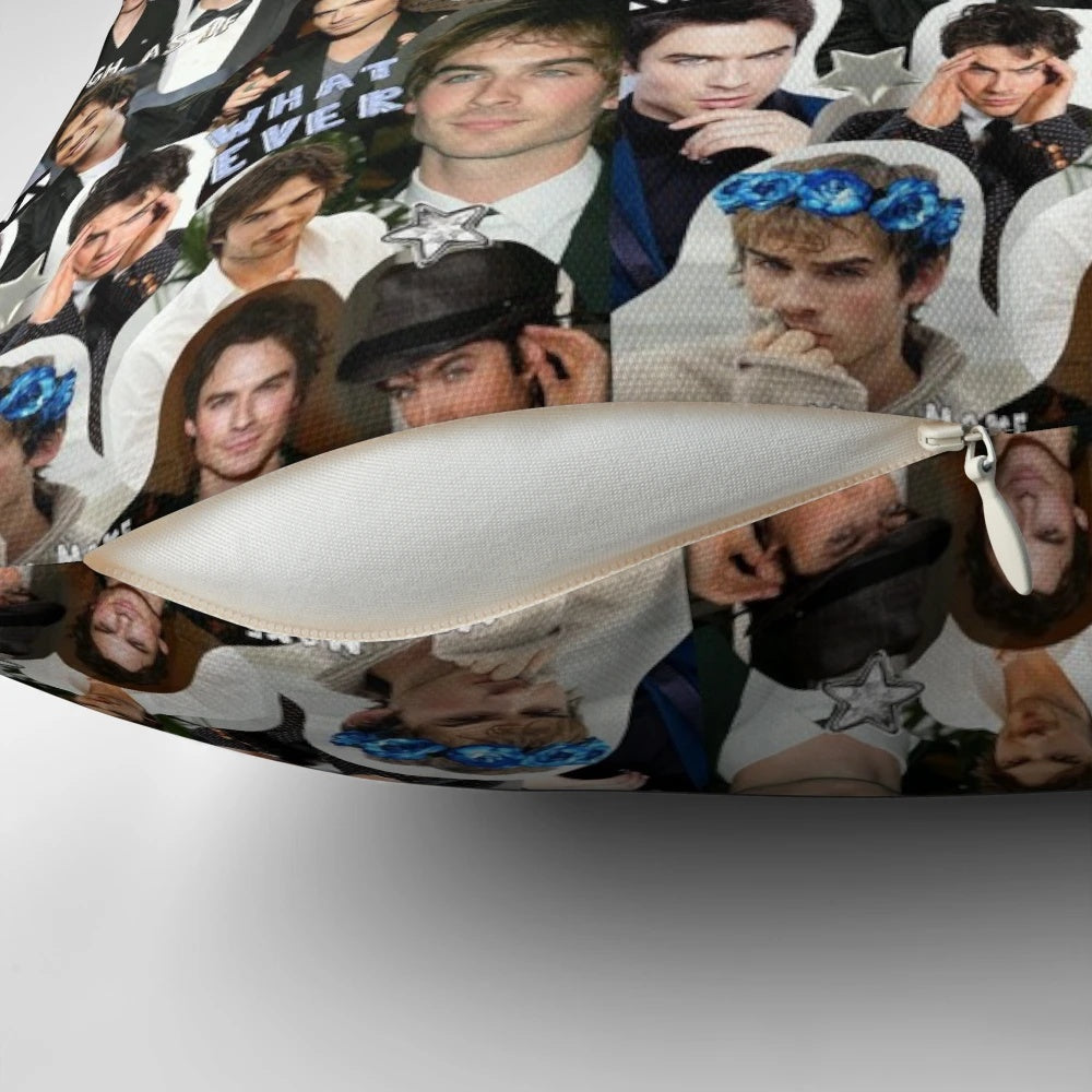 Damon Salvatore inspired collage design printed on a soft, high-quality pillow