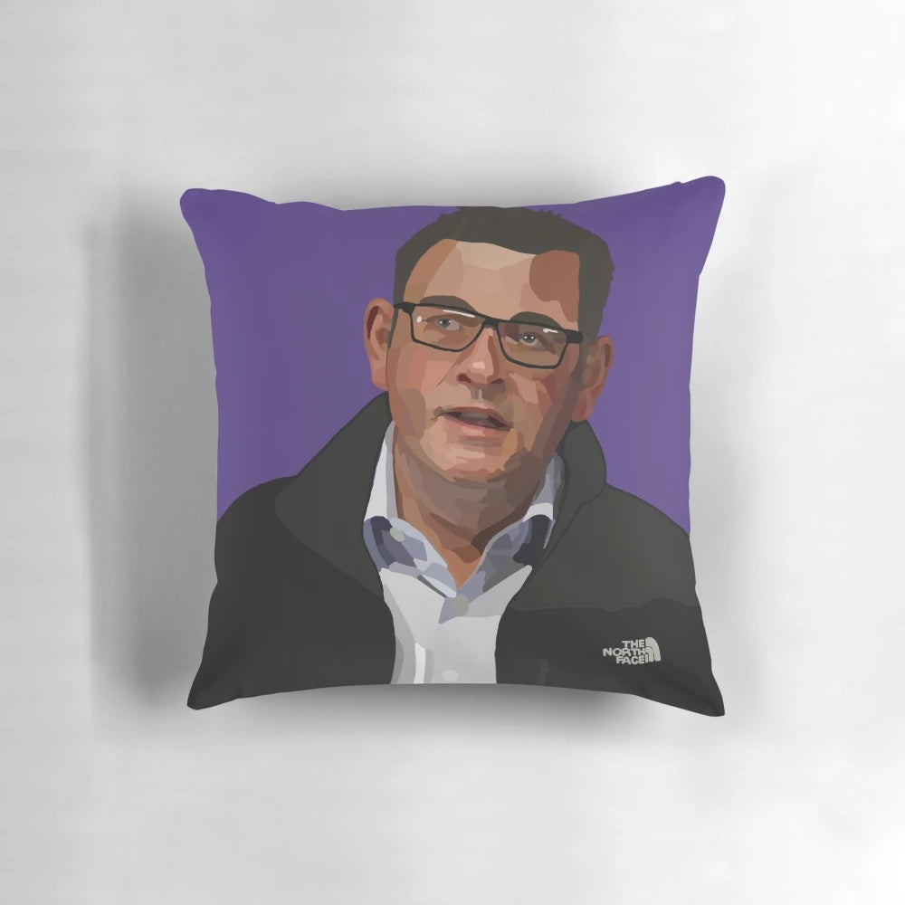 Pillow Pod featuring portrait of Dan Andrews, Premier of Victoria, Australia during the COVID-19 lockdowns.