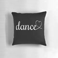 A cozy dance-themed throw pillow featuring the text "I Love Dance