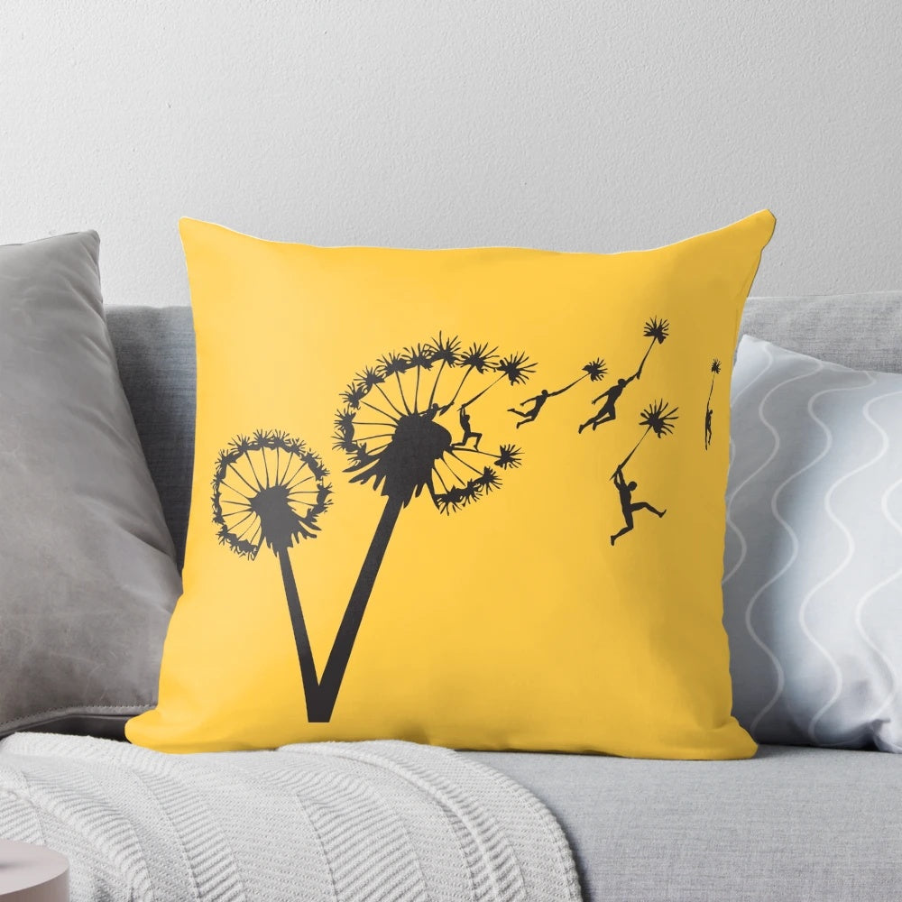 Dandelion People Flight Pillow featuring a whimsical silhouette design
