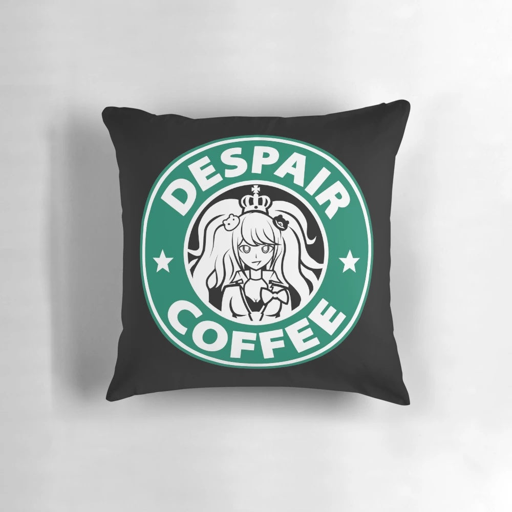 Danganronpa Despair Coffee Pillow featuring Junko Enoshima and Monokuma characters
