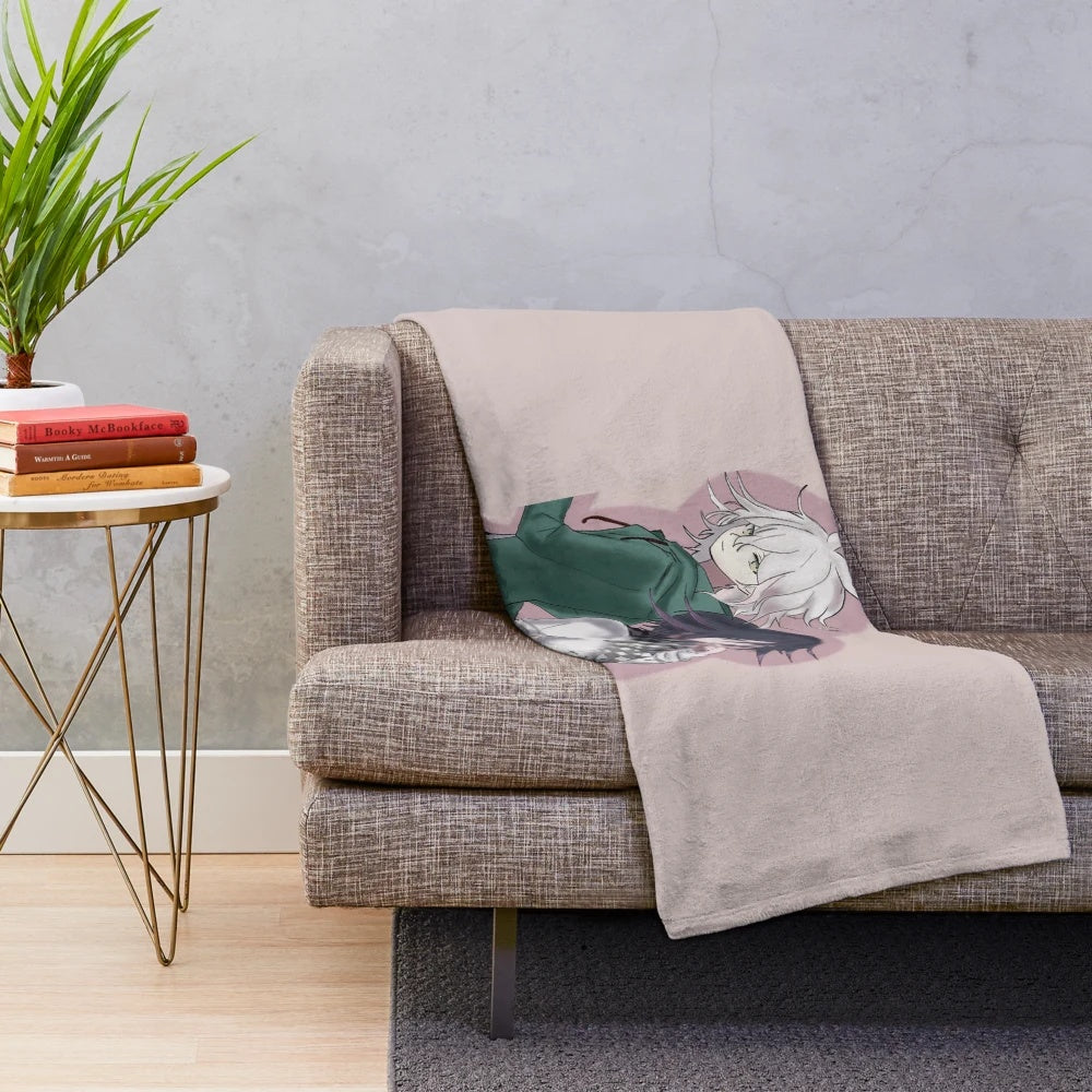 Danganronpa inspired plush blanket featuring Komaeda Nagito and Kokichi characters