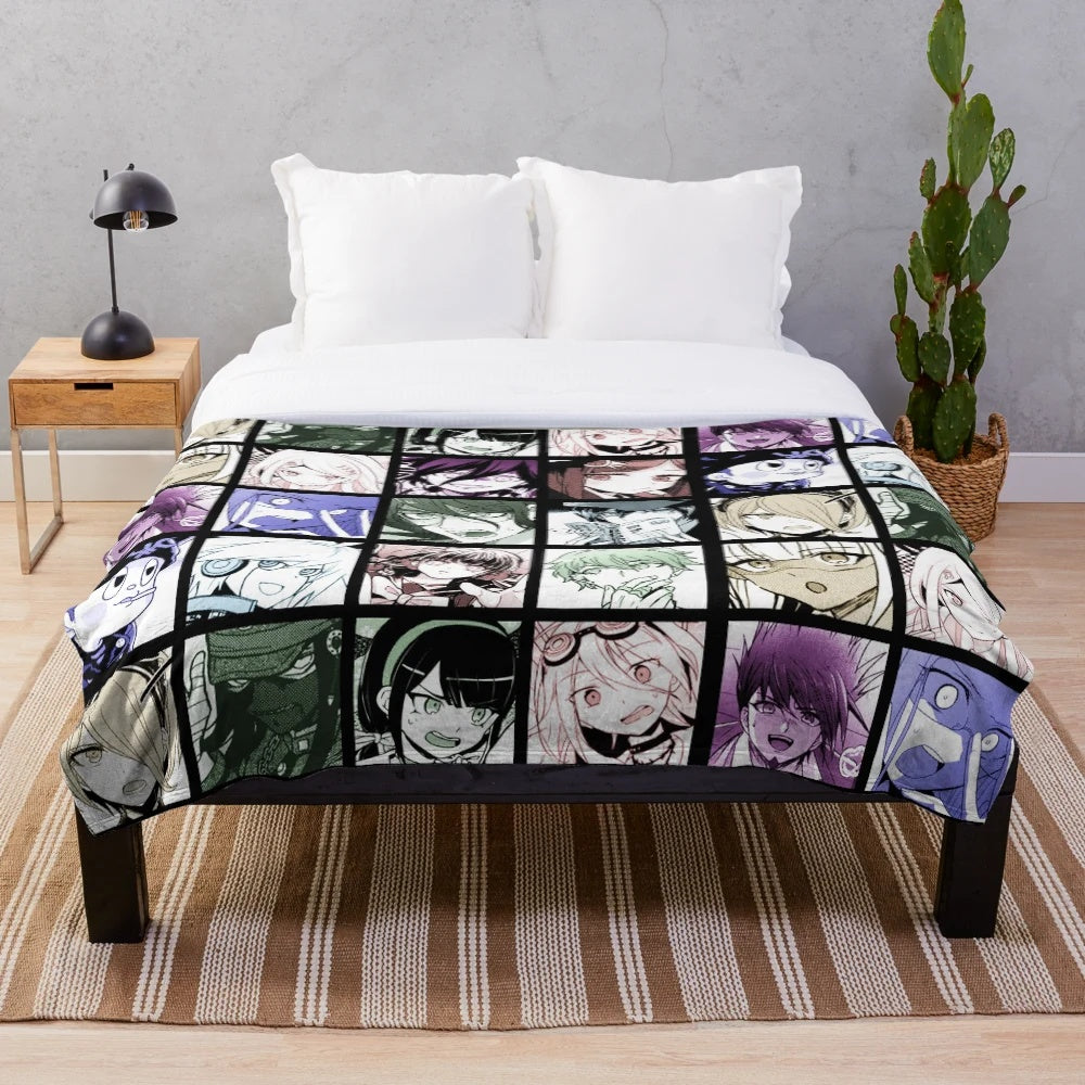 Danganronpa V3 inspired plush blanket featuring vibrant manga characters
