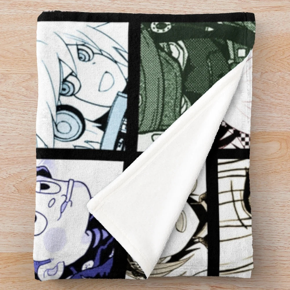 Danganronpa V3 inspired plush blanket featuring vibrant manga characters