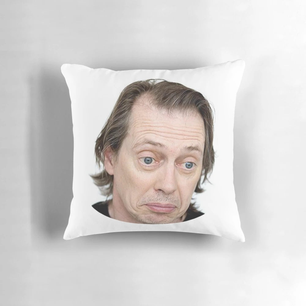 Pillow featuring a humorous Steve Buscemi meme design