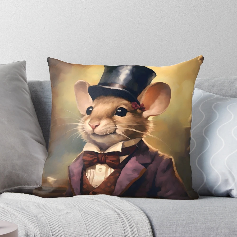Artistic portrait illustration of a mouse in a suit and tie, perfect for office and home decor.