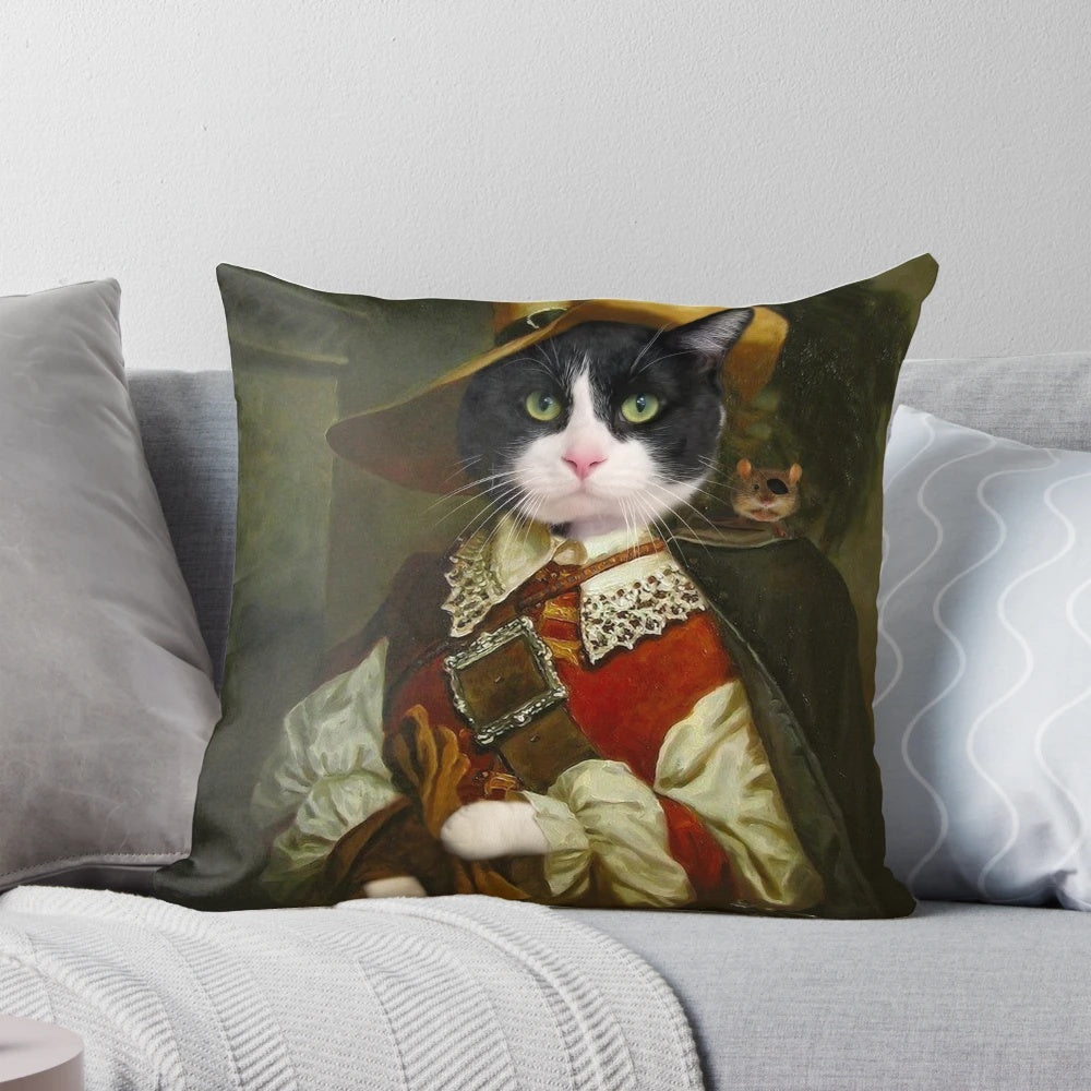 A charming portrait of a tuxedo cat dressed in a dapper outfit, conveying a sense of old-world elegance.