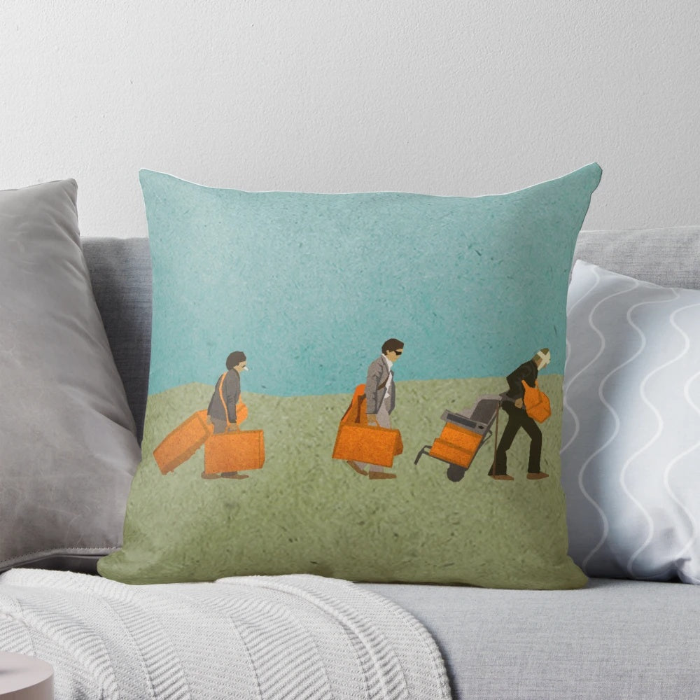 Darjeeling Limited inspired decorative pillow with Wes Anderson's signature style