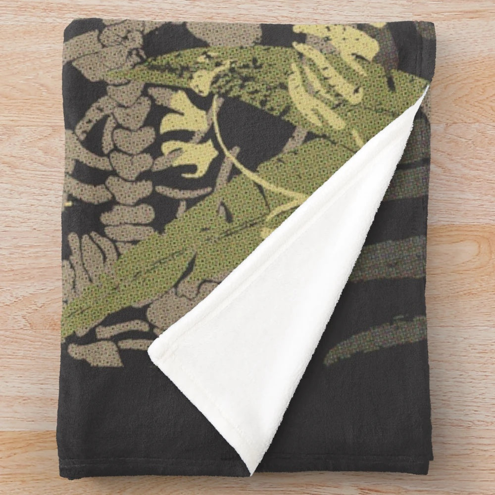 Heart of Darkness Plush Blanket with Jungle Plants and Skeleton Bones Design
