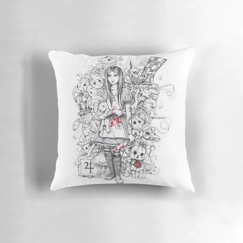 Dark fantasy 'Wonderland Shattered' throw pillow inspired by Alice: Madness Returns